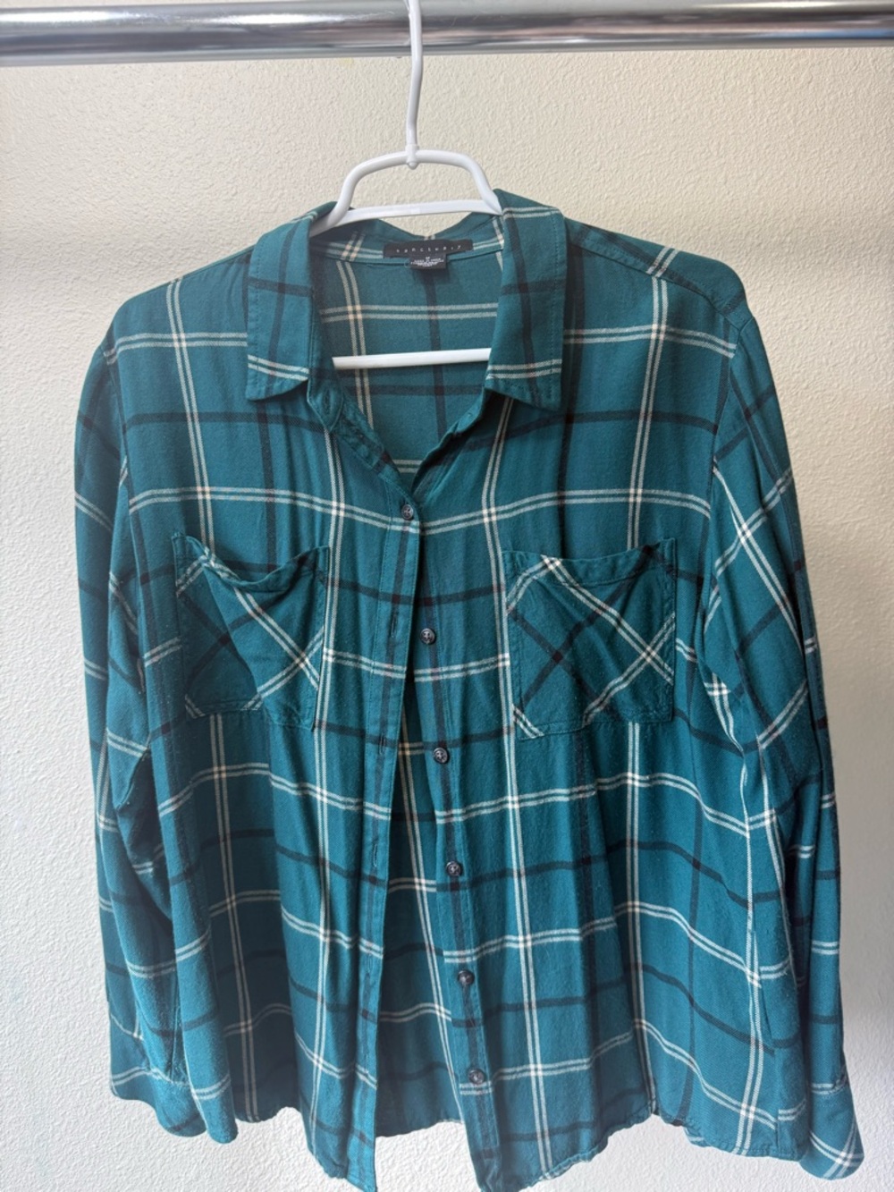 Sanctuary Teal and Black Plaid Button-Down